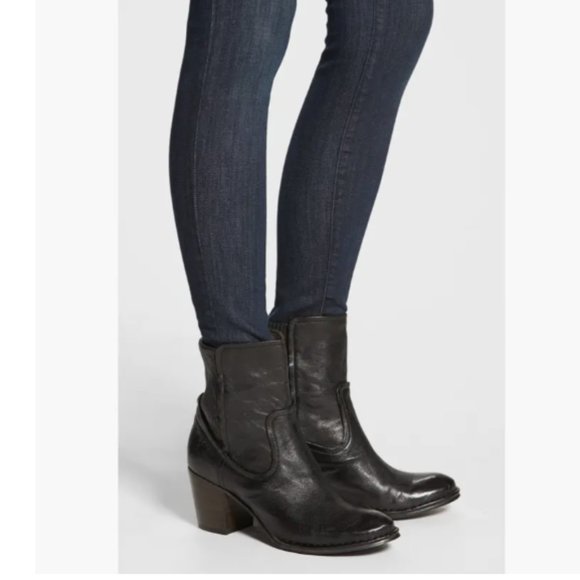 Frye Lucinda Scrunch Real Cognac Brown Leather Stretchy Heeled Short Ankle Boot - Picture 4 of 13